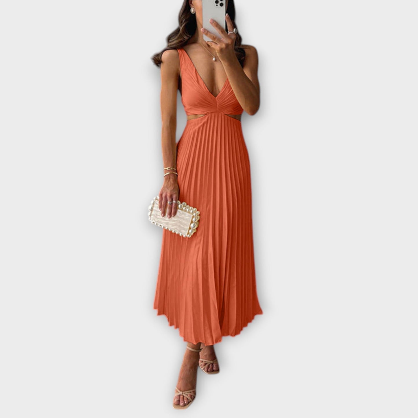 Elegante vestido de noche midi con pliegues