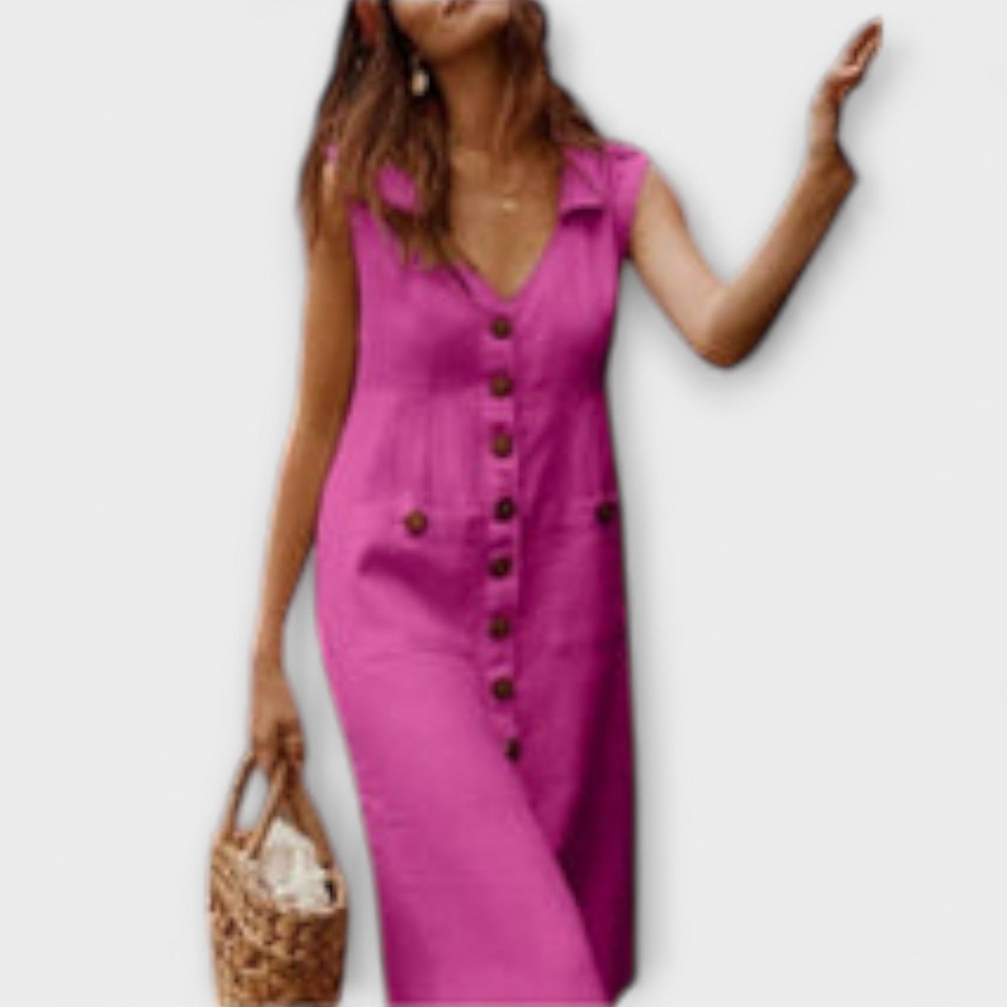 Nora – Vestido A-line de algodón y lino con cuello solapa