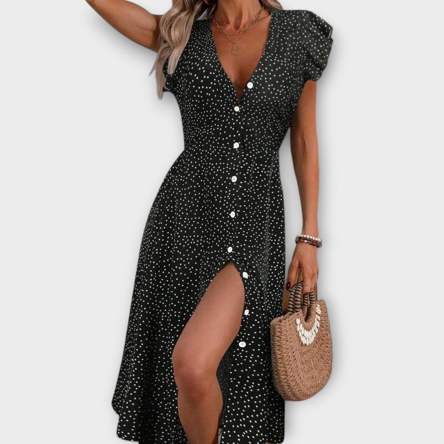 Elegante vestido midi de lunares