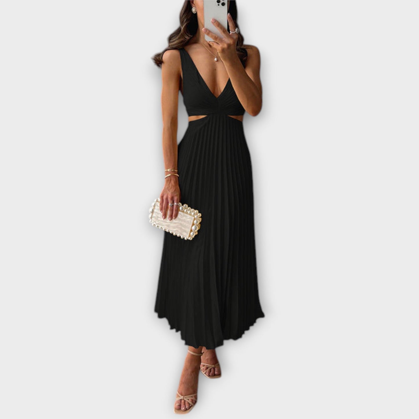 Elegante vestido de noche midi con pliegues