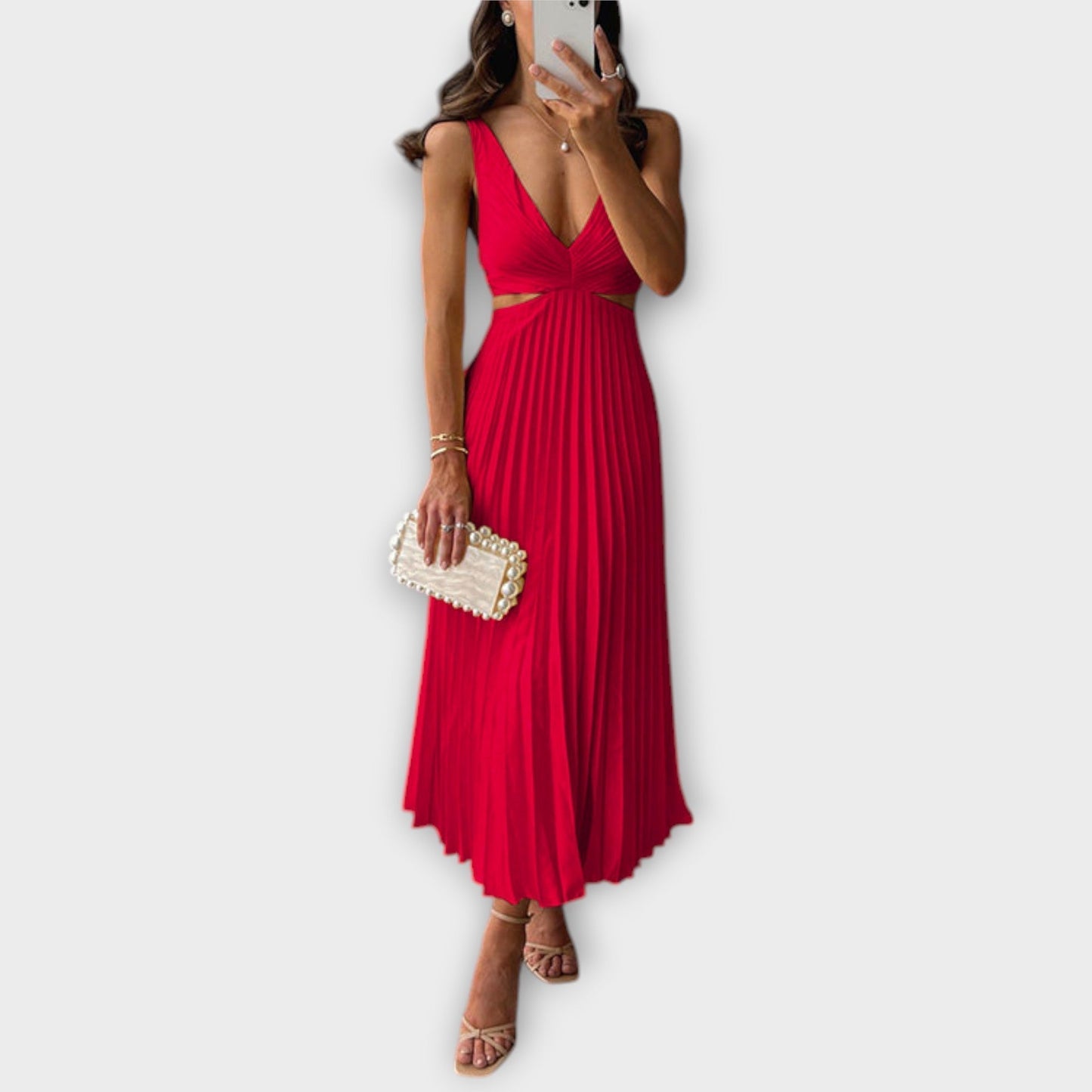 Elegante vestido de noche midi con pliegues