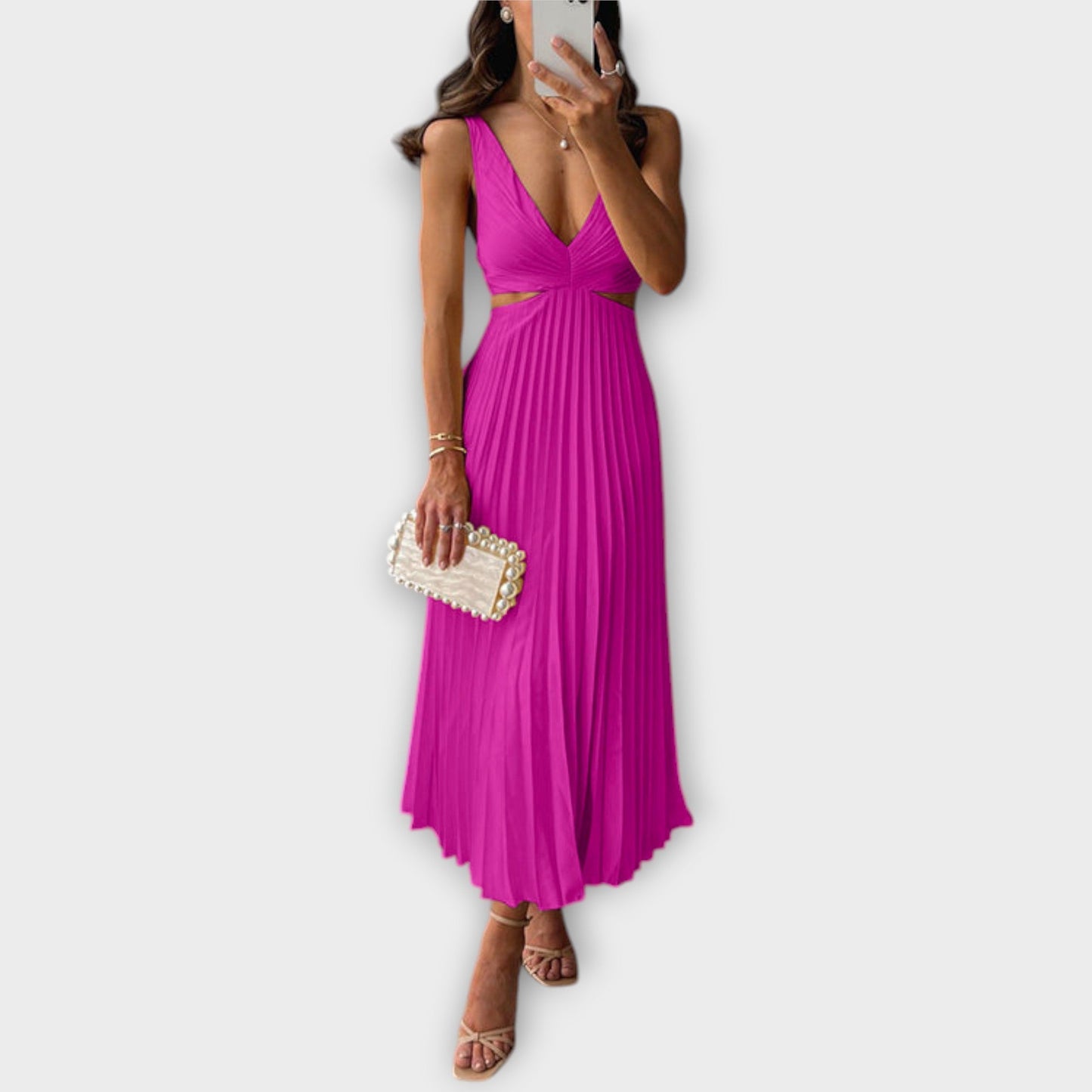 Elegante vestido de noche midi con pliegues