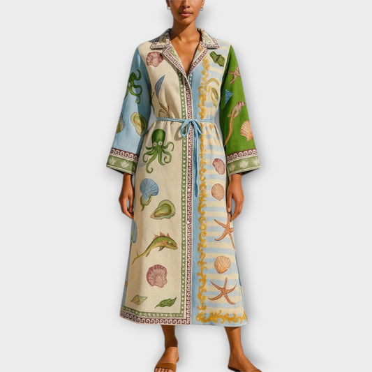 Jule - Vestido midi de twill estampado con cinturón