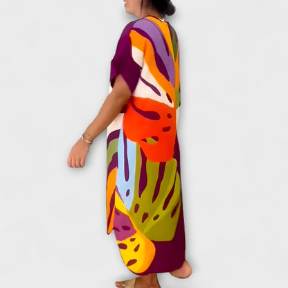 Roos - Vestido informal con estampado de hojas colorido