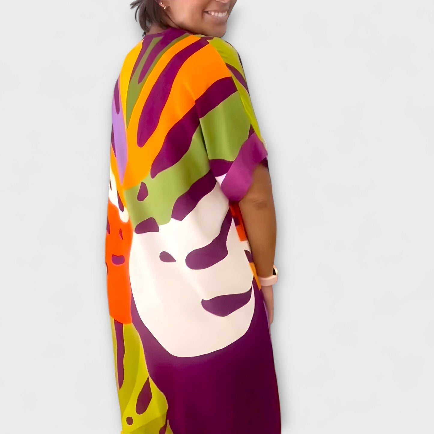 Roos - Vestido informal con estampado de hojas colorido