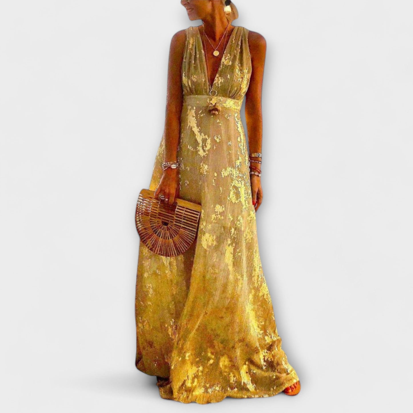 Vestido fluido con escote en V y detalles de lentejuelas