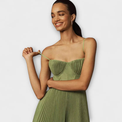 Marilyn - Vestido midi de tul con falda plisada y diseño de corsé