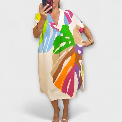 Roos - Vestido informal con estampado de hojas colorido