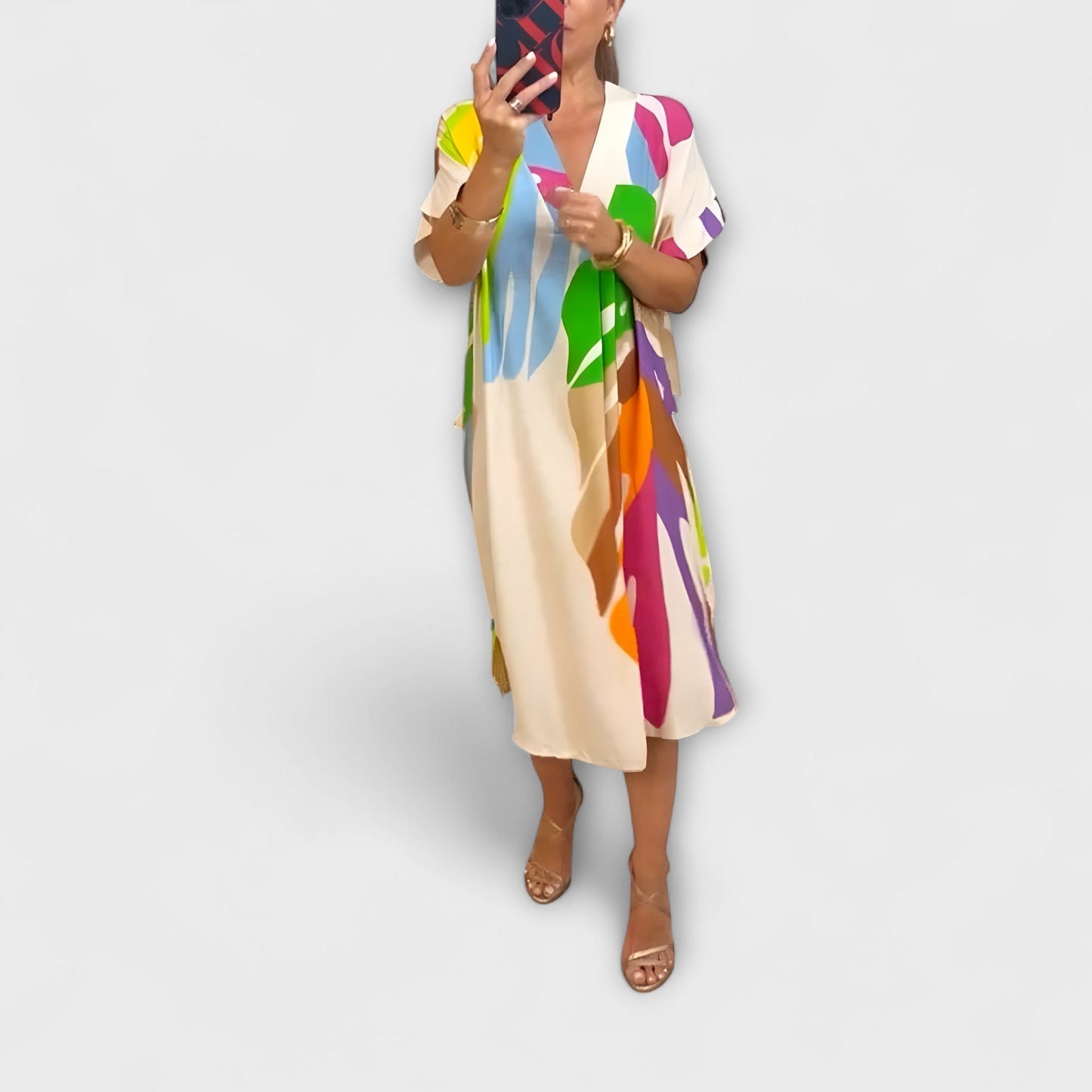 Roos - Vestido informal con estampado de hojas colorido