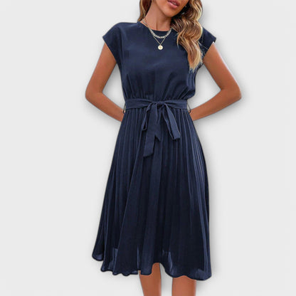 Claire - Vestido midi casual de manga corta con pliegues