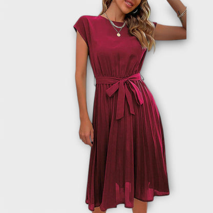 Claire - Vestido midi casual de manga corta con pliegues