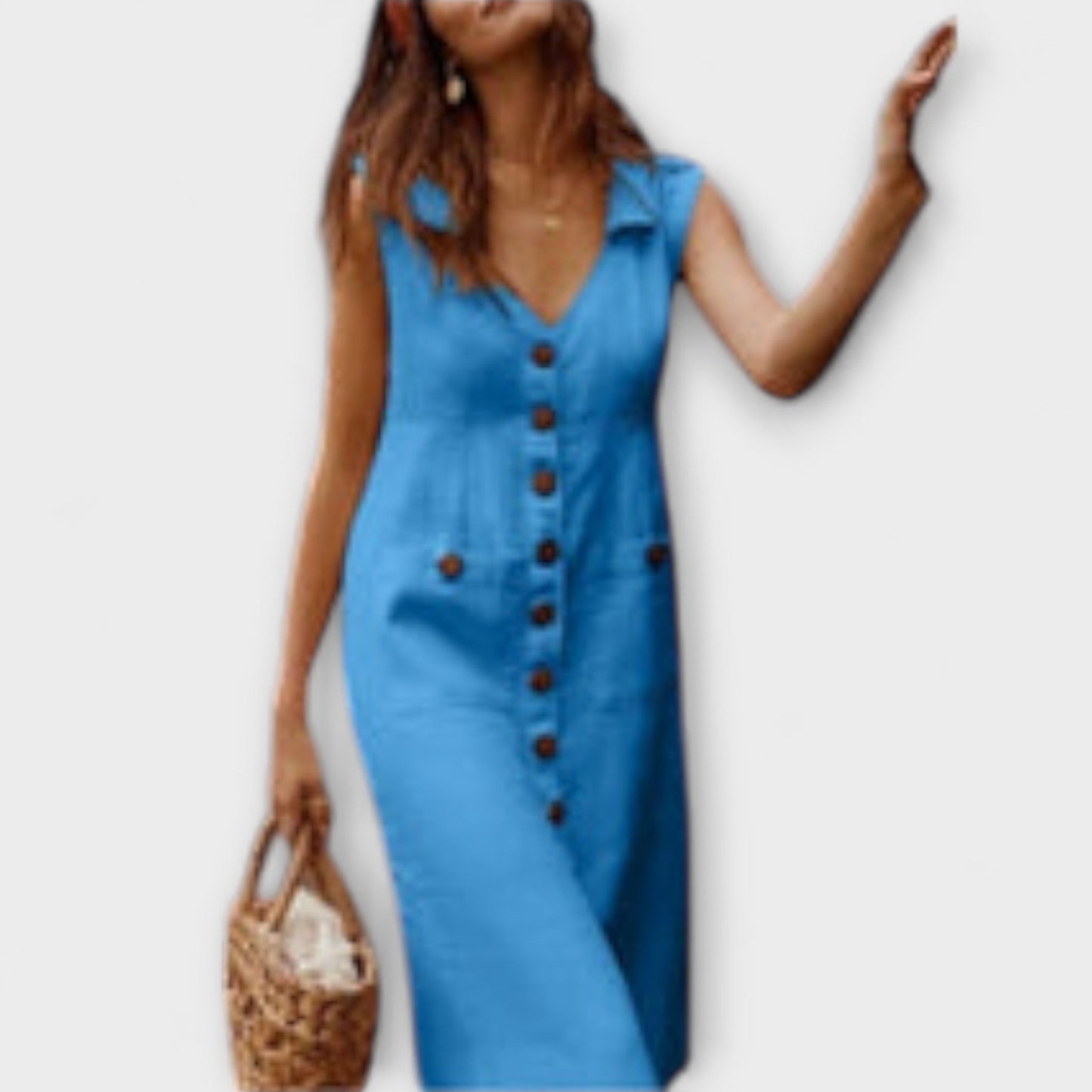 Nora – Vestido A-line de algodón y lino con cuello solapa