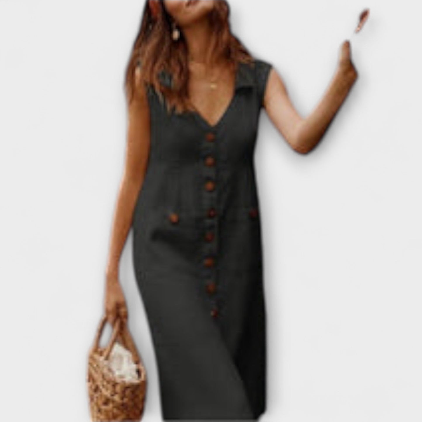 Nora – Vestido A-line de algodón y lino con cuello solapa