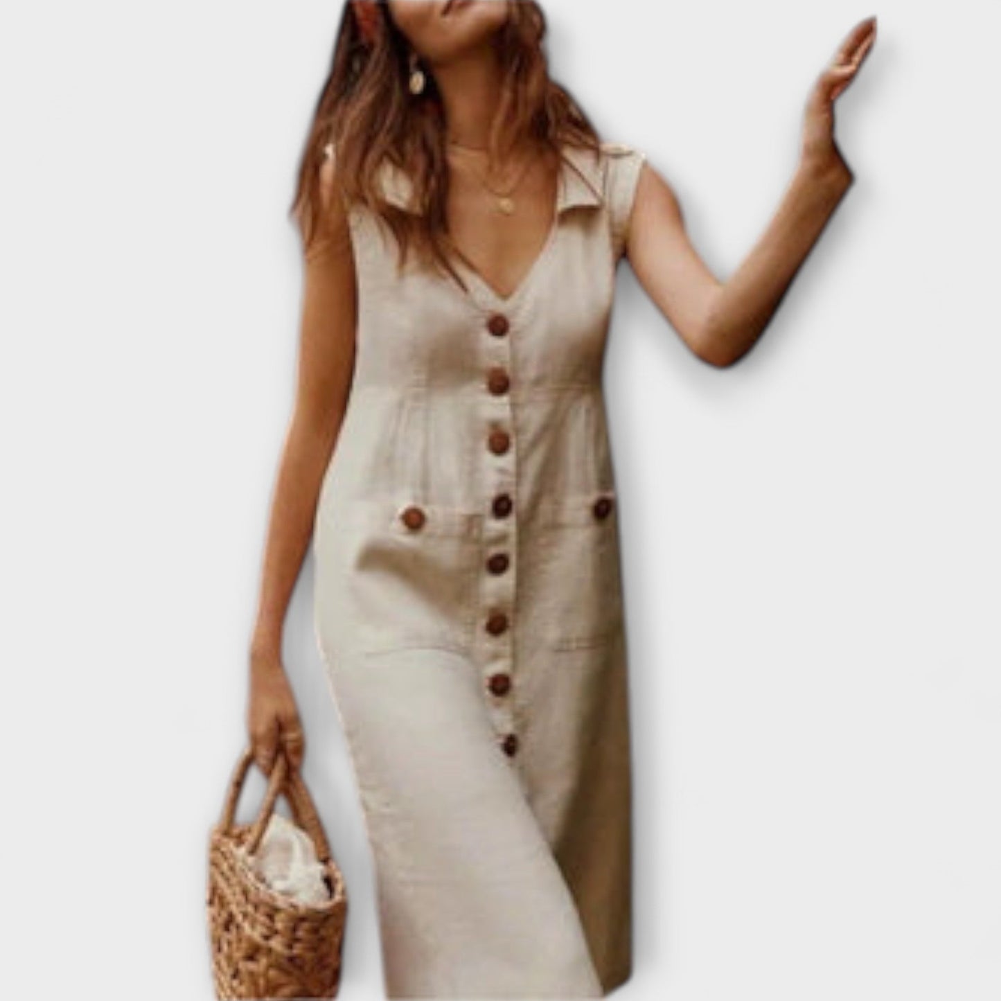 Nora – Vestido A-line de algodón y lino con cuello solapa