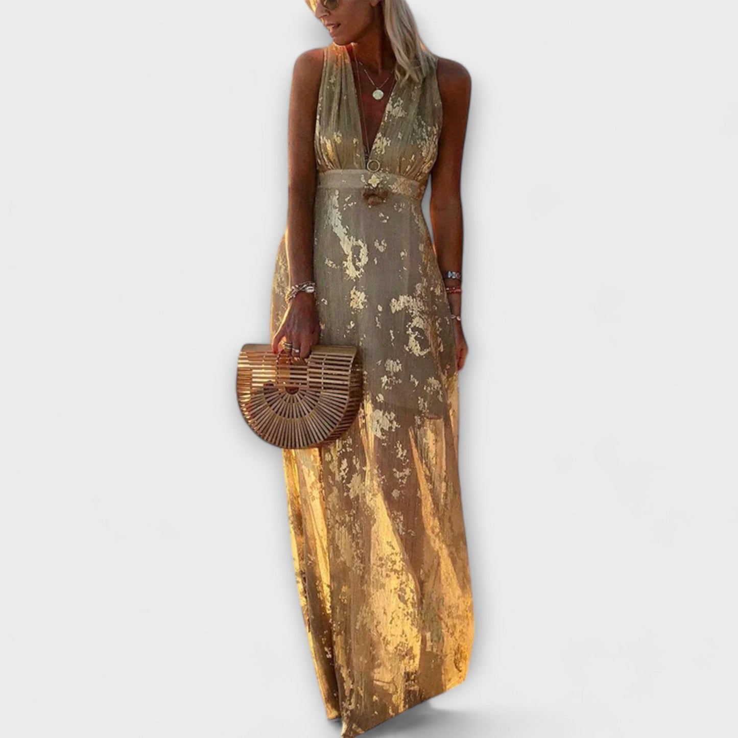 Vestido fluido con escote en V y detalles de lentejuelas