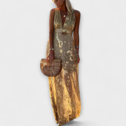 Vestido fluido con escote en V y detalles de lentejuelas