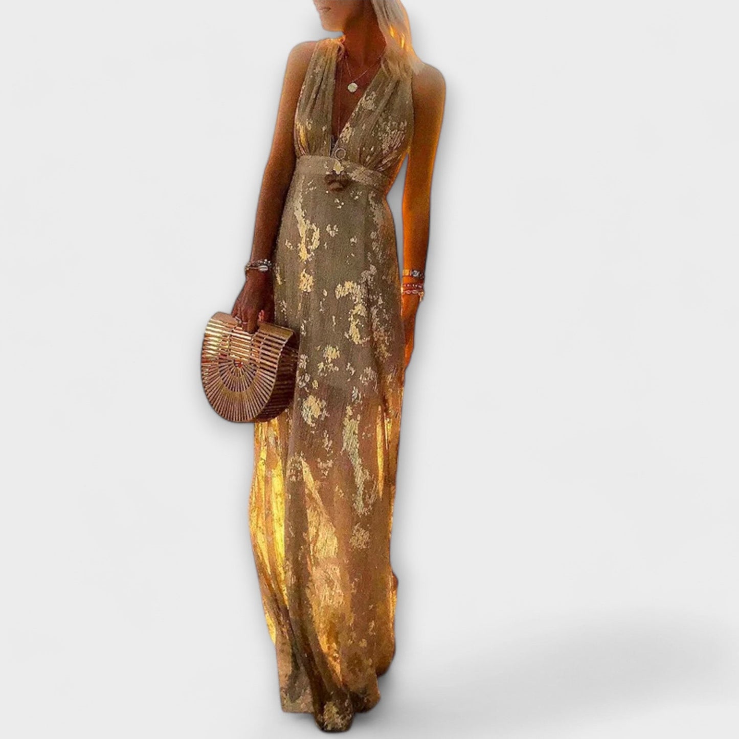 Vestido fluido con escote en V y detalles de lentejuelas