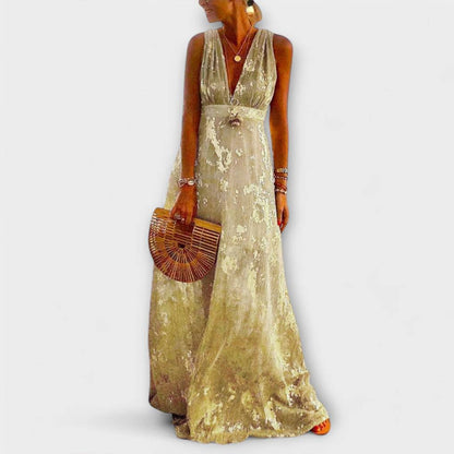 Vestido fluido con escote en V y detalles de lentejuelas