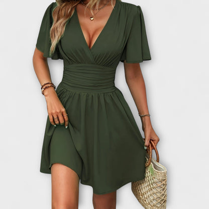 Winslet - Vestido con cintura fruncida y escote en V