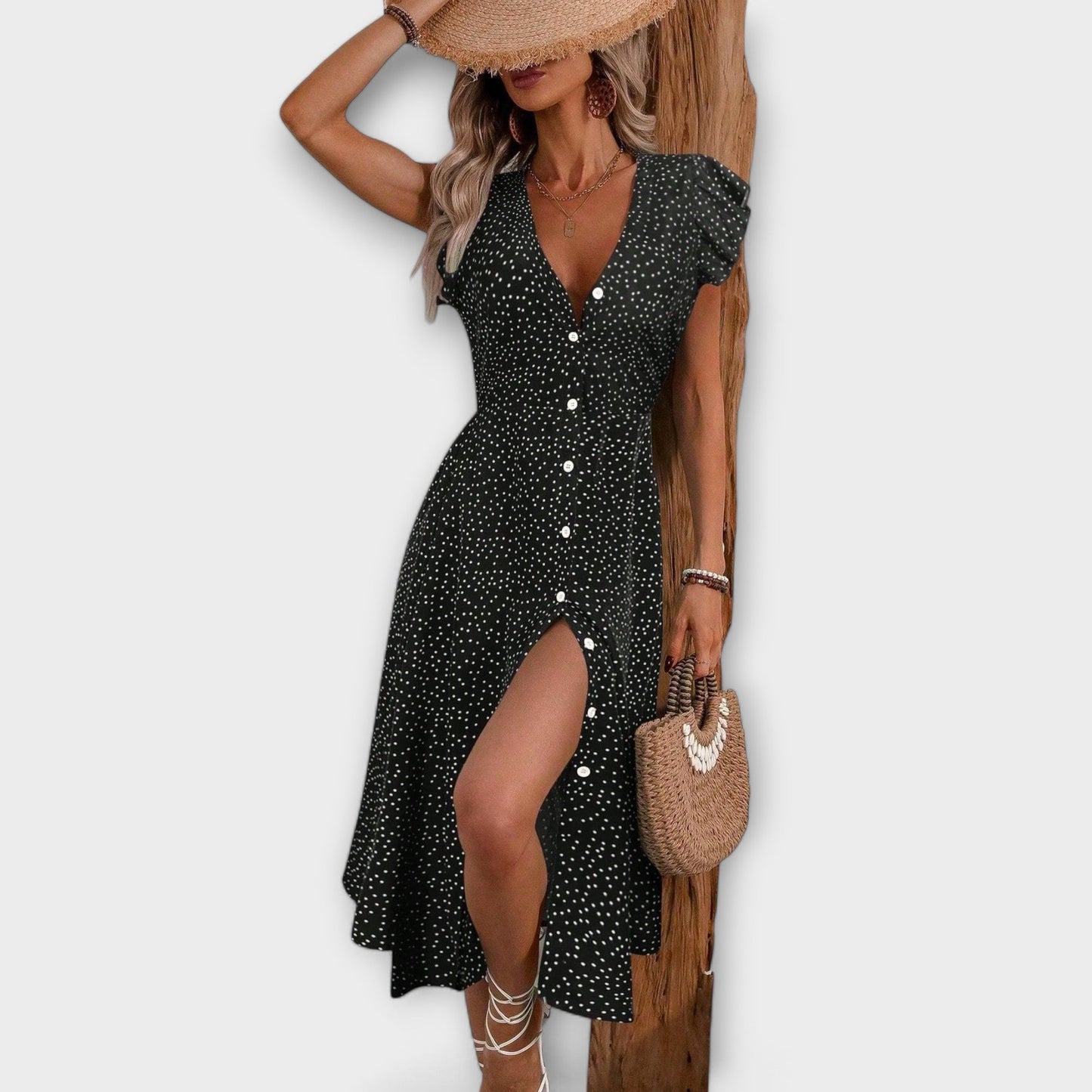 Elegante vestido midi de lunares