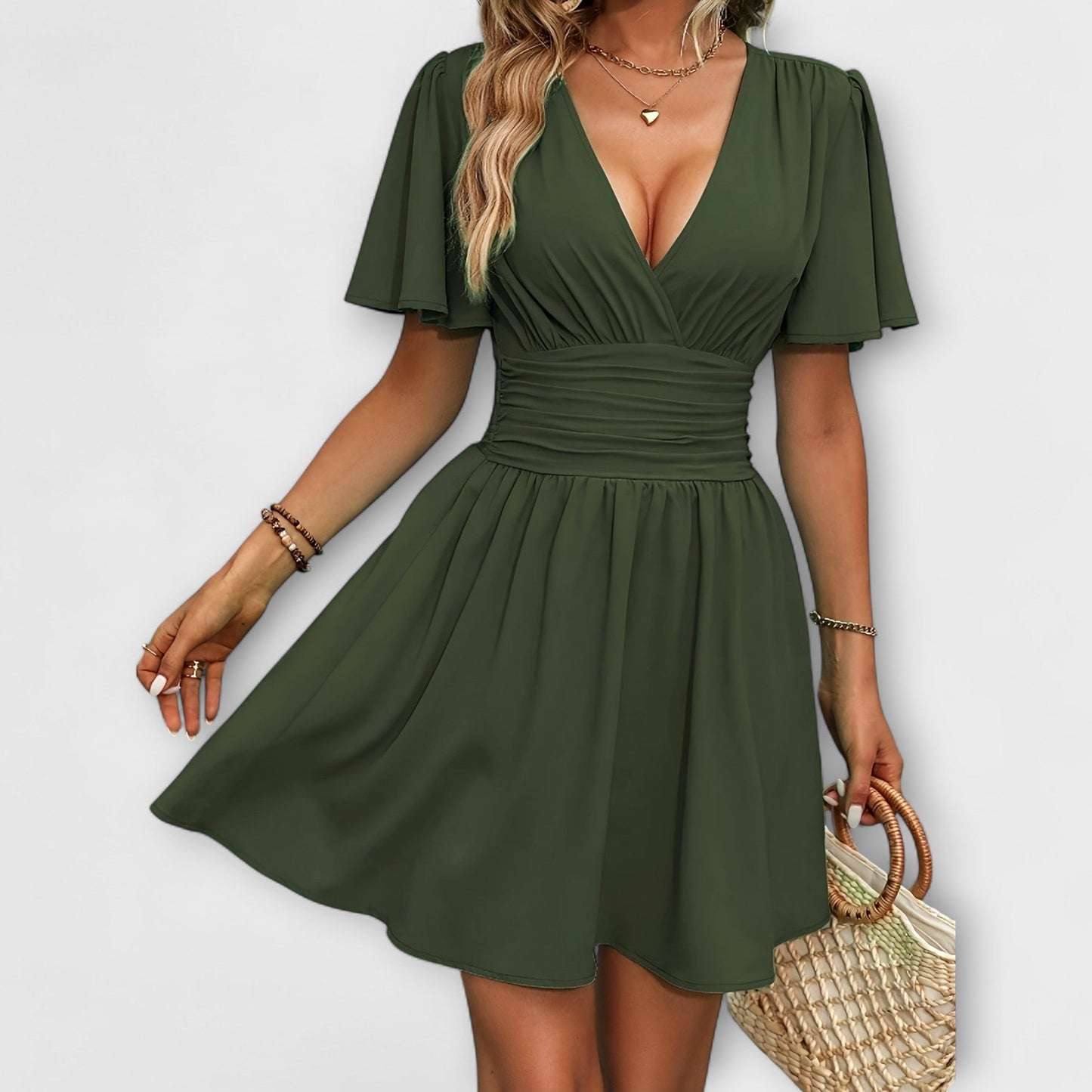 Winslet - Vestido con cintura fruncida y escote en V