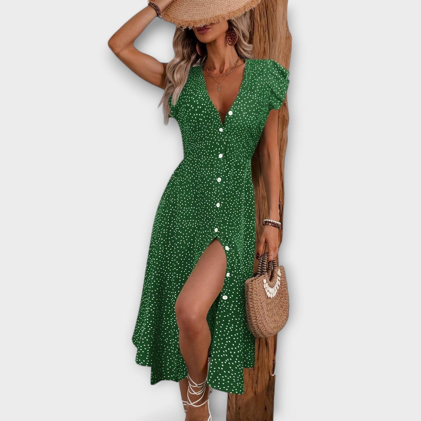 Elegante vestido midi de lunares