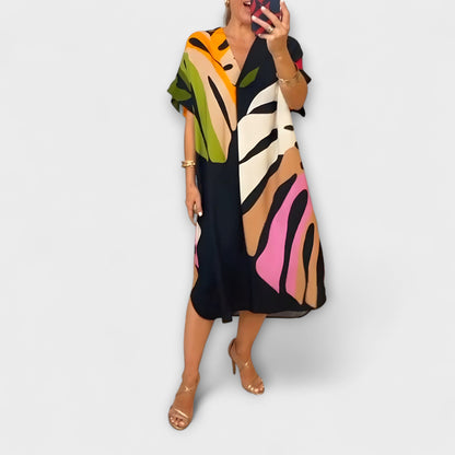 Roos - Vestido informal con estampado de hojas colorido