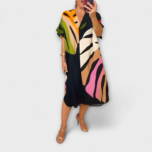 Roos - Vestido informal con estampado de hojas colorido