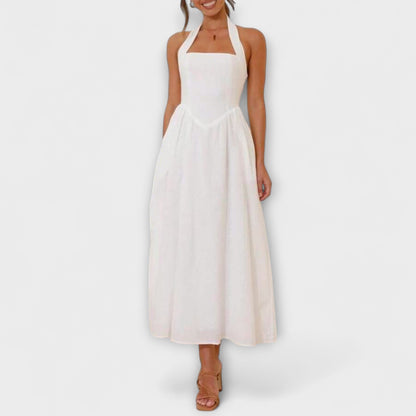 Lydia - Vestido midi negro con collar y detalle en la cintura