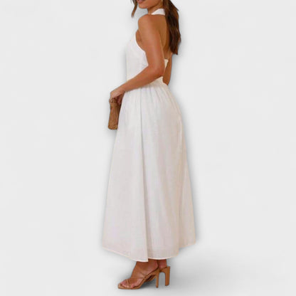 Lydia - Vestido midi negro con collar y detalle en la cintura