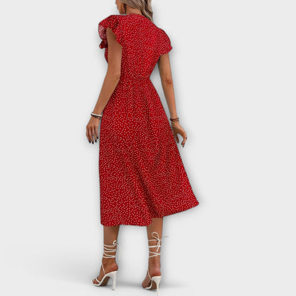 Elegante vestido midi de lunares